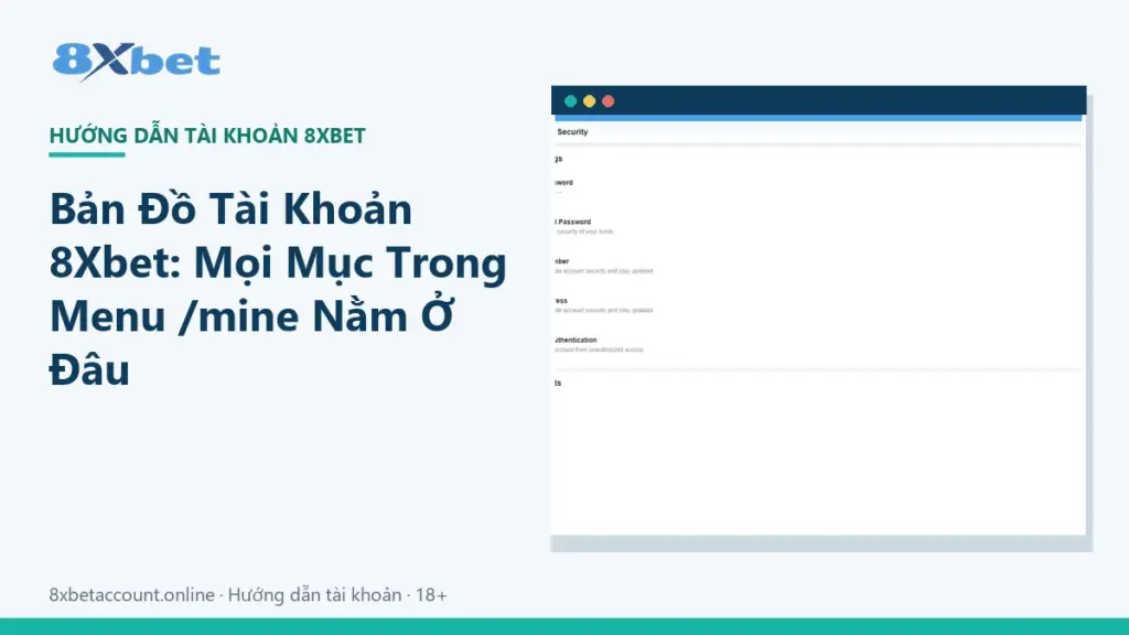 Ảnh bìa bản đồ menu tài khoản 8Xbet với sáu nhóm mục chính