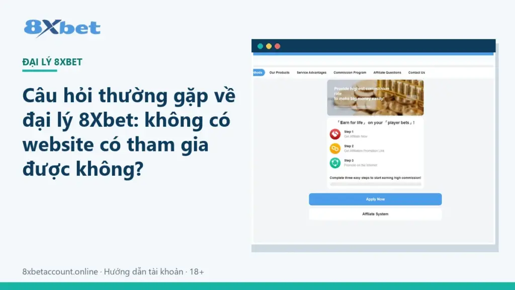Ảnh bìa câu hỏi thường gặp về đại lý 8Xbet và việc tham gia khi không có website