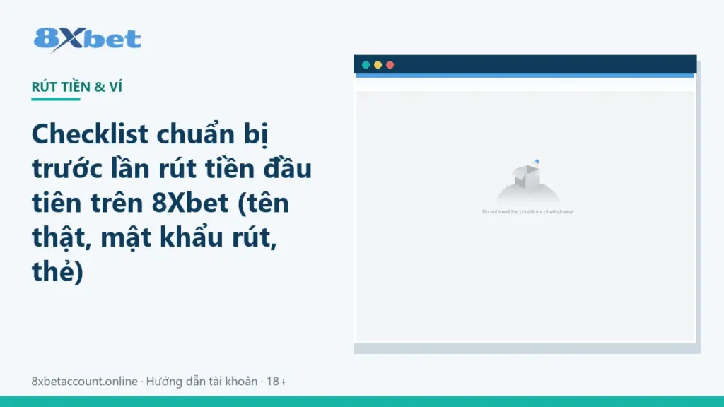 Ảnh bìa checklist điều kiện rút tiền 8Xbet: tên thật, mật khẩu rút tiền và thẻ ngân hàng
