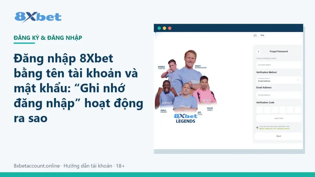 Ảnh bìa hướng dẫn đăng nhập 8Xbet bằng tên tài khoản, mật khẩu và Ghi nhớ đăng nhập