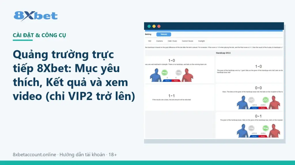 Ảnh bìa hướng dẫn quảng trường trực tiếp 8Xbet với Mục yêu thích, Kết quả và video VIP2