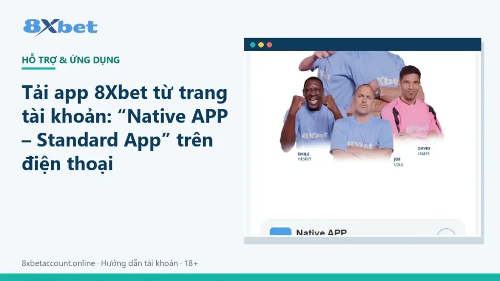 Ảnh bìa hướng dẫn tải app 8Xbet từ trang tài khoản, thẻ Native APP Standard App