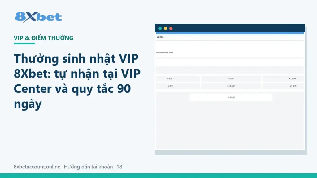 Ảnh bìa bài viết thưởng sinh nhật 8Xbet cho thành viên VIP và quy tắc 90 ngày